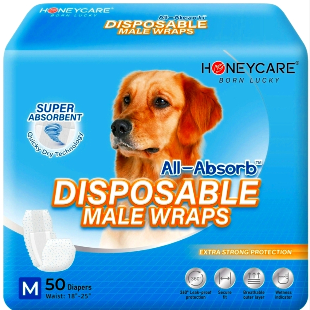 🦋2/$30! HONEYCARE Disposable Absorbent Wraps for Male Dogs Size Medium Open